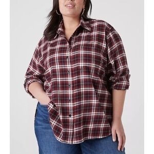 Lane Bryant Womens Burgundy Plaid Button Down Flannel Shirt Plus Size 18/20
